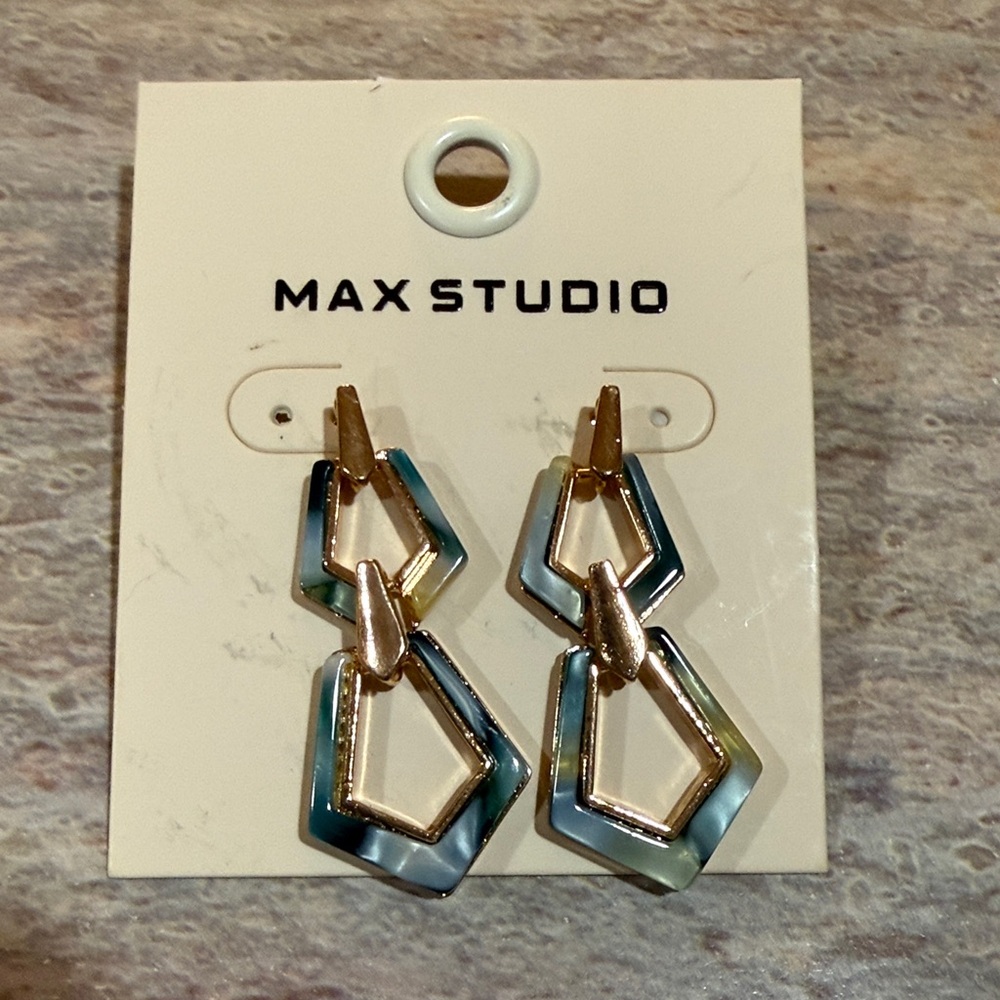 Max Studio Hexagon Drop Earrings in Gold and Blue